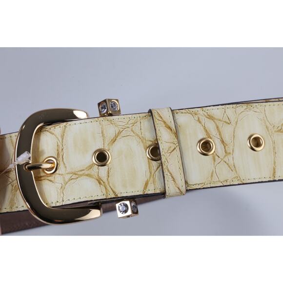 Wide Croc Embossed Leather Belt Size 46 Cream Gold Crystal Buckle main image 4